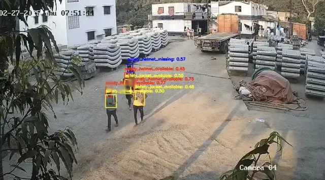 CCTV frame with PPE detections in a loading yard